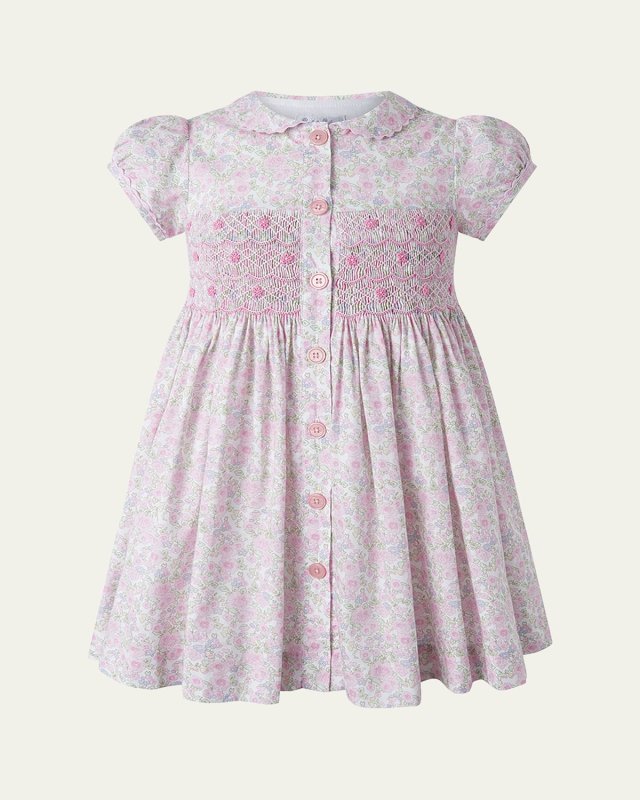 Girl's Ditsy Floral-Print Smocked Dress, Size 2-